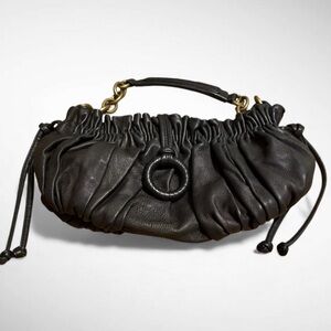 BCBGMaxAzria Black Gathered Leather Shoulder Bag